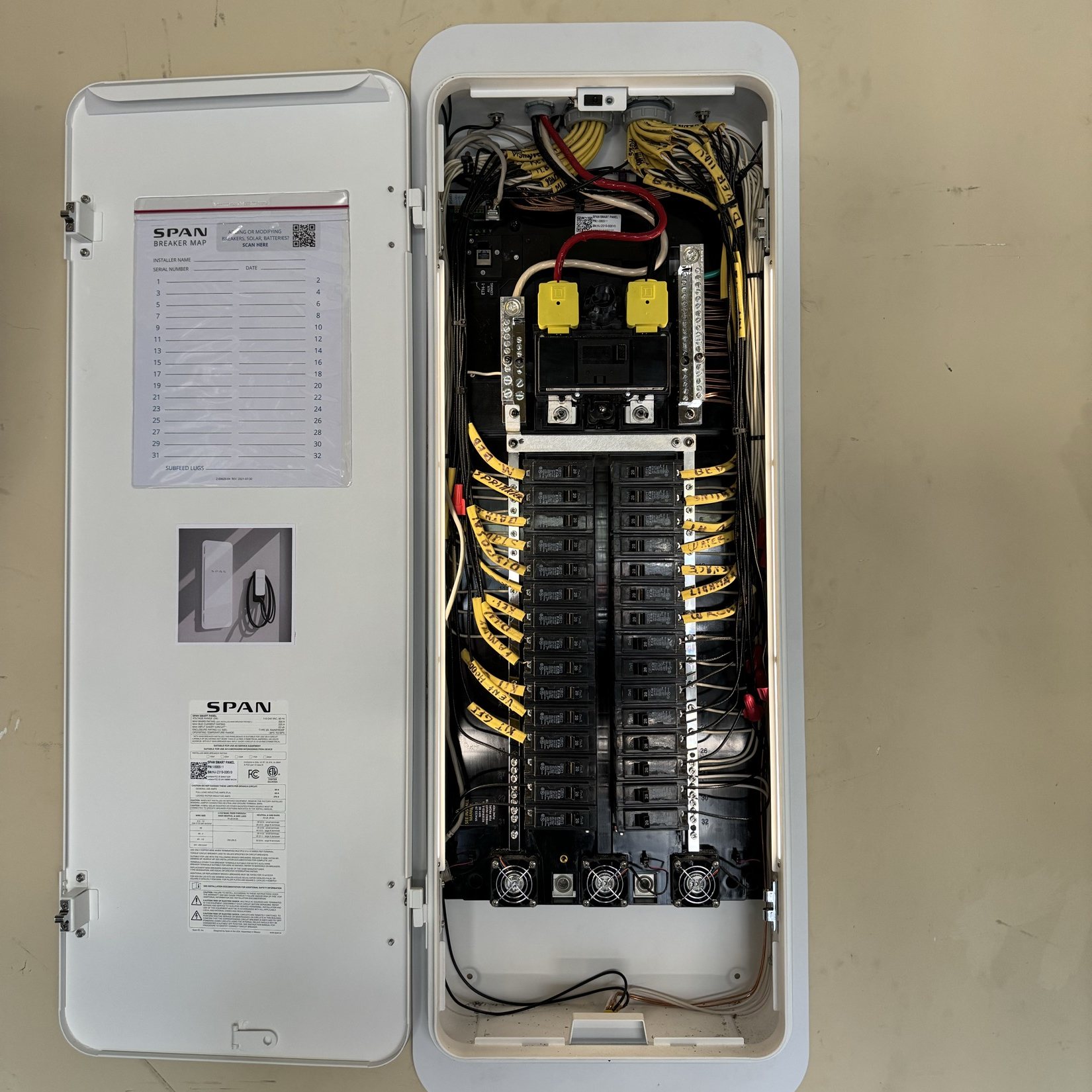 SPAN smart electrical panel with labeled circuits